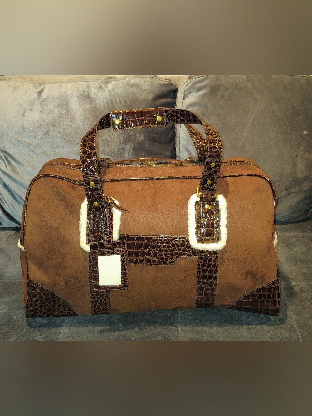 NWOT BATH & BODY WORKS SUEDE & EMBOSSED CROCODILE WEEKENDER BAG DUFFLE BAG